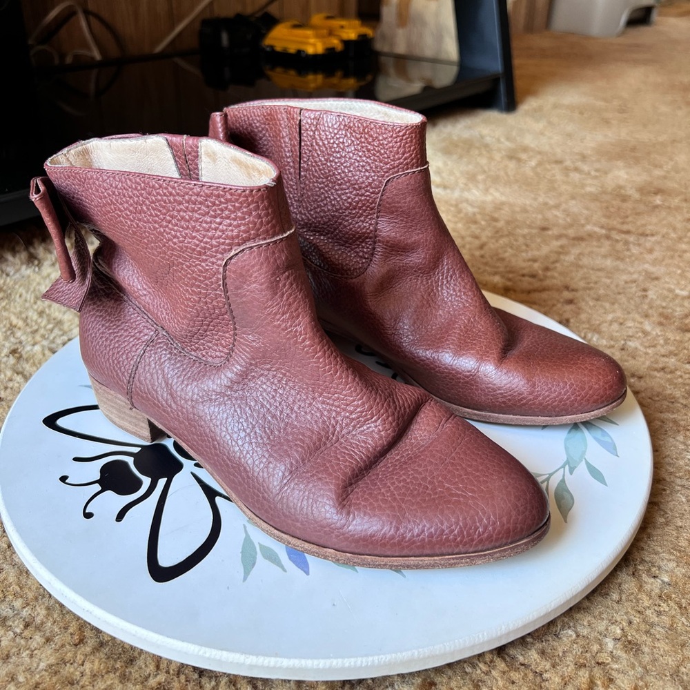 Kate Spade New York Boots Womens 8 M Prospect Bow Ankle Booties Brown Leather.